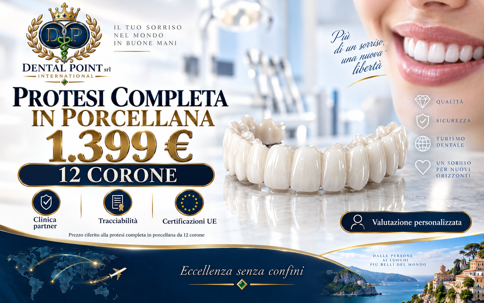 Protesi completa in porcellana – 12 corone – 1.399 €