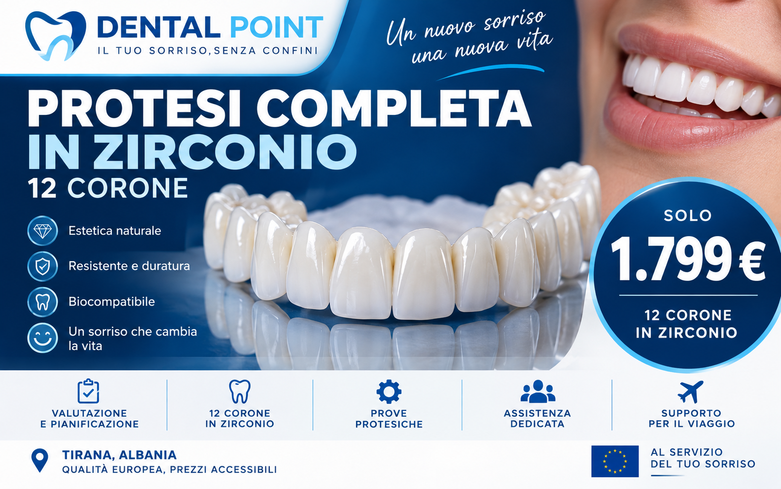 Protesi completa in zirconio – 12 corone – 1.799 €